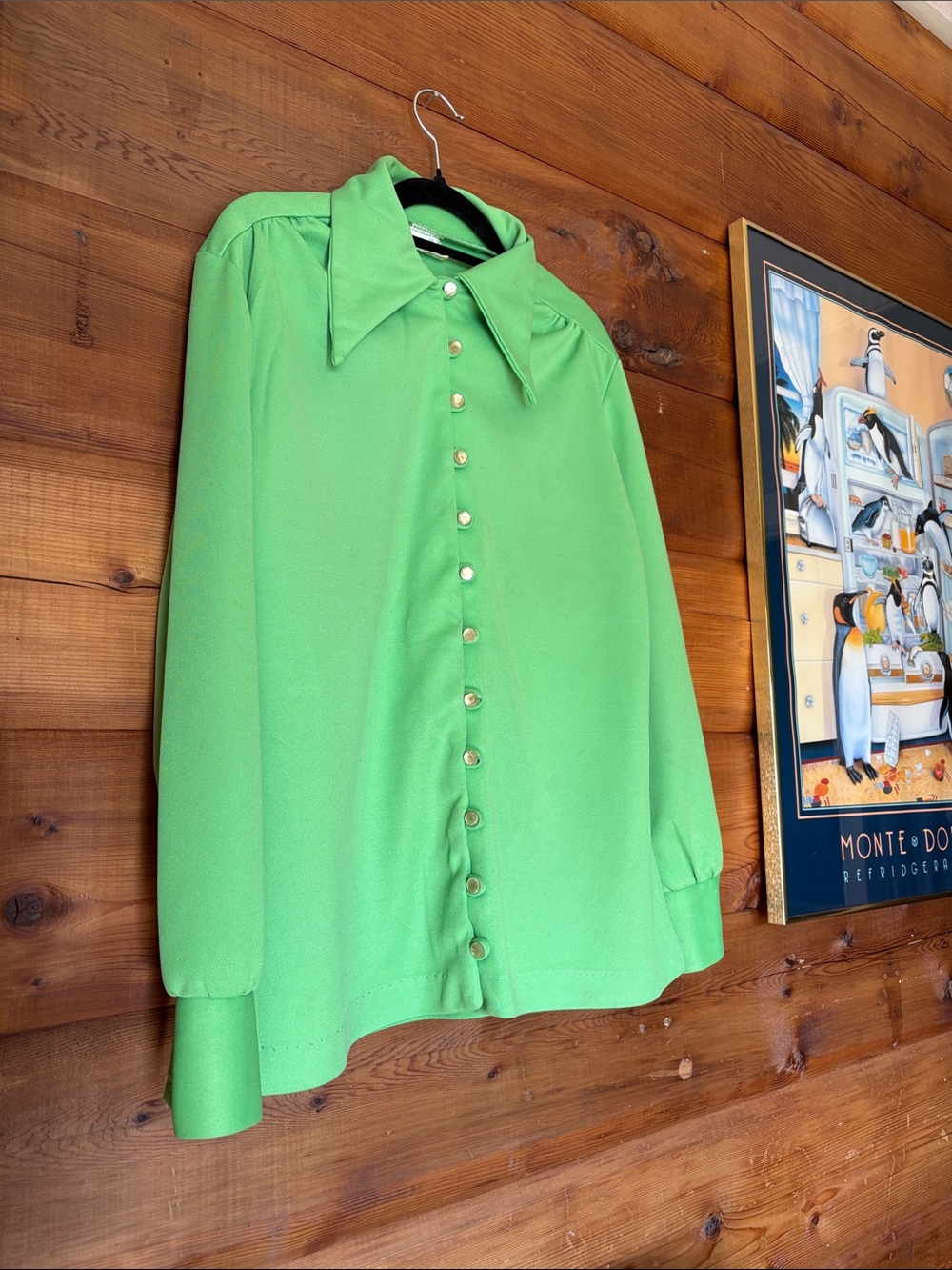 1970’s Button-up Collar & Cuffed Green Blouse